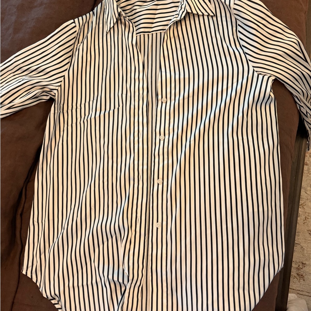 H&M Black and White Striped Casual Shirt